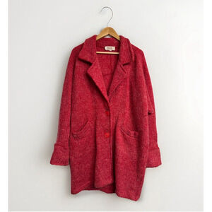 Vintage Bonda Mohair Blend Sweater Jacket Button Front Red Knit Old Money Sz Lg